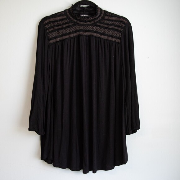 Lane Bryant black smocked mock turtle neck long sleeve top-14/16 - Picture 1 of 4